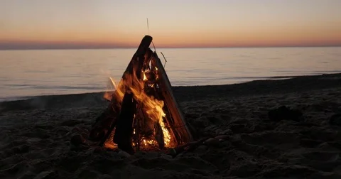 Fire on Beach Stock Footage 76831903