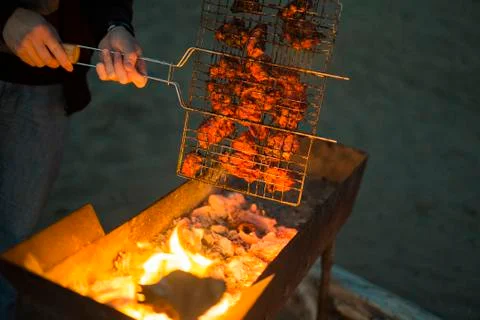 Fire on a beach Stock Photos