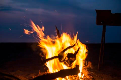 Fire on a beach Stock Photos