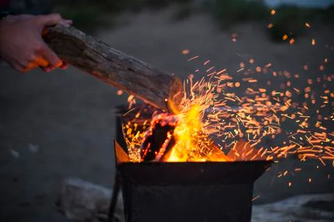 Fire on a beach Stock Photos