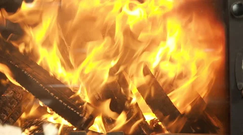 Fire behind glass in the fireplace Stock Footage 62232812