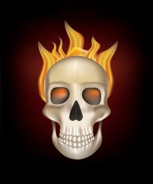 Fire behind human skull Stock Illustration