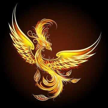 Fire Bird Phoenix on Black Background Stock Illustration