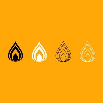 Fire black and white set icon. Stock Illustration