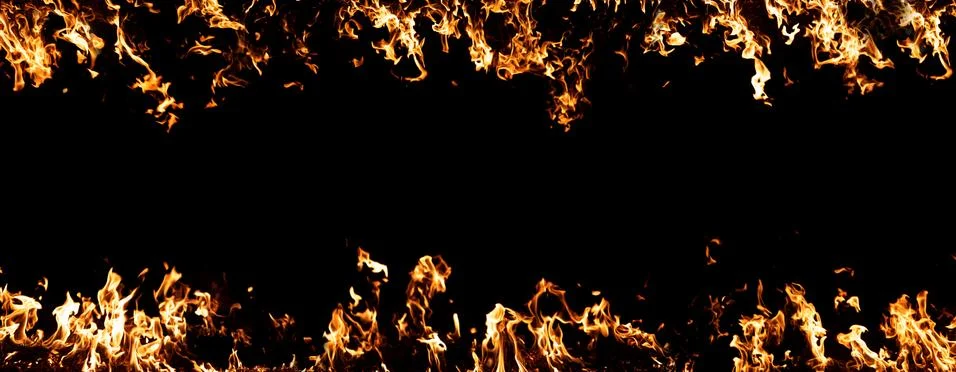 Fire on black background, abstract background with copy space in the center,  Fotos Stock