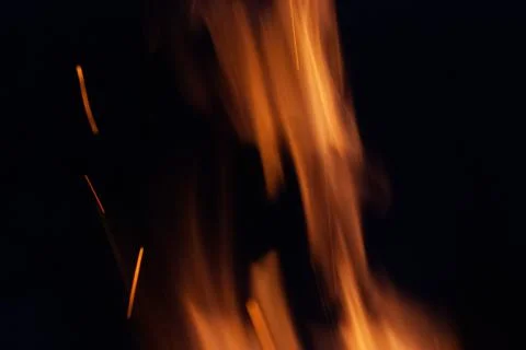 Fire on a black background, a close-up fire element at night, Stock Photos