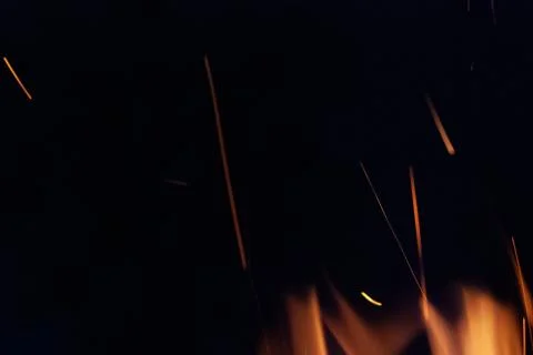 Fire on a black background, a close-up fire element at night, Foto stock