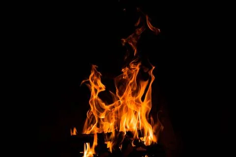 Fire on a black background. fireplace concept. Stock Photos
