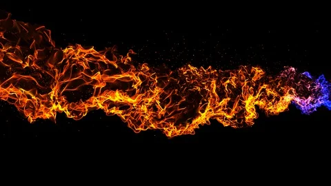 Fire on black background with sparks and alpha channel Stock Footage 128931714