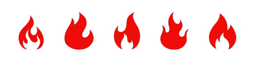 Fire black solid icons. Flame vector silhouette イラスト素材
