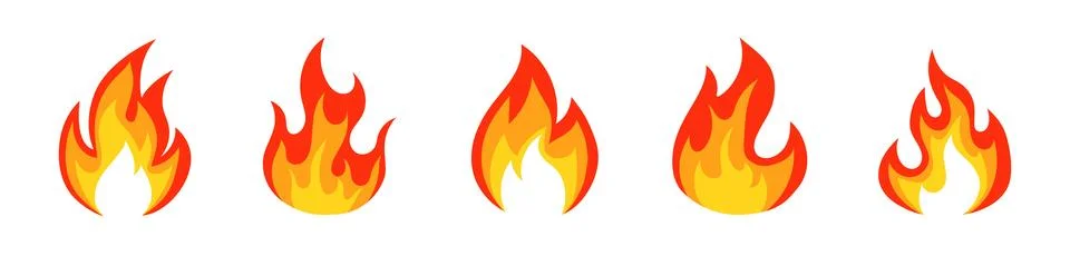 Fire black solid icons. Flame vector silhouette logo. Wildfire fireball Stock Illustration