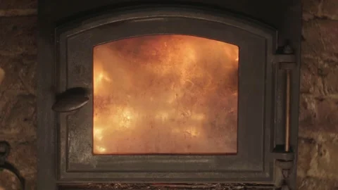 Fire In black stove 1 Stock Footage 232227909