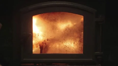 Fire In Black Stove 2 Stock Footage 232227903