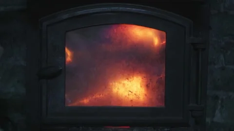 Fire In Black Stove 3 Stock Footage 232227841
