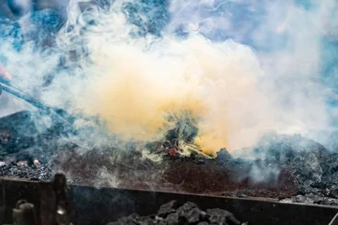 Fire of blacksmith in the blacksmith's workshop 스톡 사진