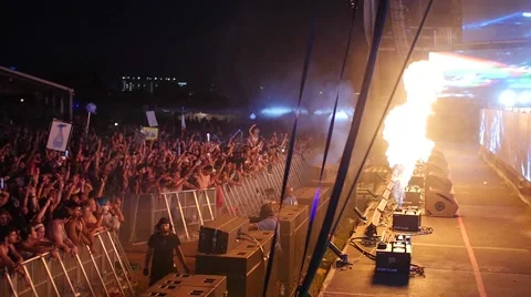 Fire Blast Explosions Dance Party Onstage Concert Slow Motion HD 96fps Video stock 67548785