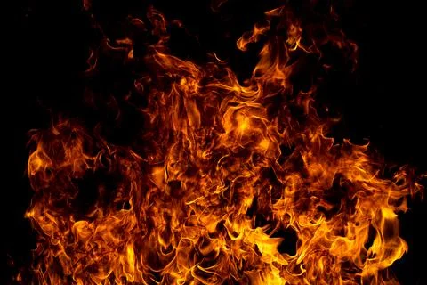 Fire blaze flames on black background. Fire burn flame isolated, abstract Stock Photos
