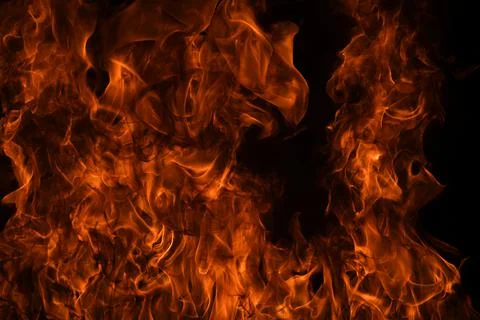 Fire blaze flames on black background. Fire burn flame isolated, abstract Stock Photos