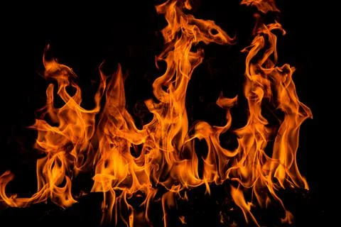 Fire blaze flames on black background. Fire burn flame isolated, abstract Stock Photos