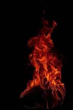 Fire blaze flames on black background. Fire burn flame isolated, abstract Stock Photos
