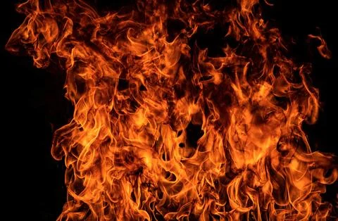 Fire blaze flames on black background. Fire burn flame isolated, abstract Stock Photos