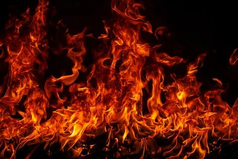 Fire blaze flames on black background. Fire burn flame isolated, abstract Stock Photos