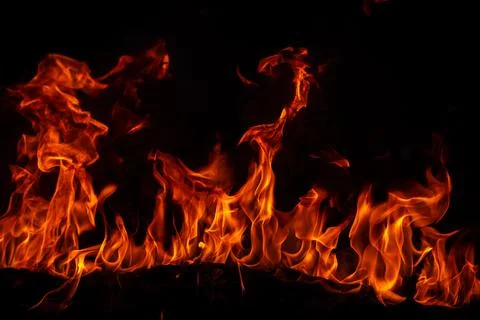 Fire blaze flames on black background. Fire burn flame isolated, abstract Stock Photos