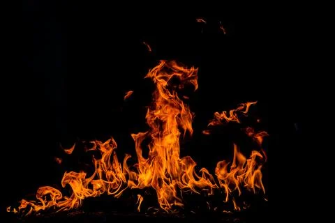 Fire blaze flames on black background. Fire burn flame isolated, abstract Stock Photos
