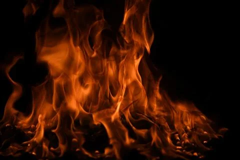Fire blaze flames on black background. Fire burn flame isolated, abstract Stock Photos
