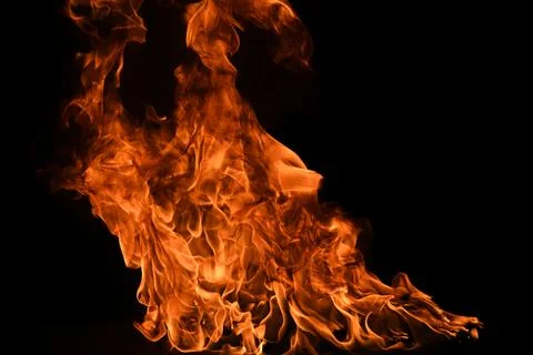 Fire blaze flames on black background. Fire burn flame isolated, abstract Stock Photos