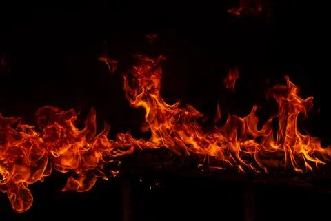Fire blaze flames on black background. Fire burn flame isolated, abstract Stock Photos