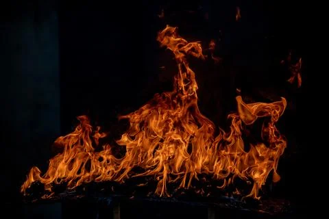 Fire blaze flames on black background. Fire burn flame isolated, abstract Stock Photos