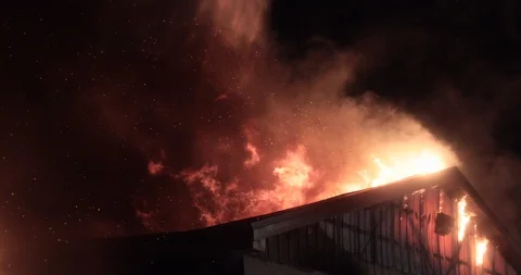 Fire blazing in commercial building Stock Footage 89846209