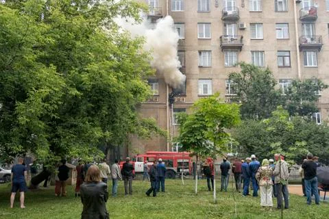 Fire in a block of flats Stock Photos