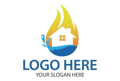 Fire Blue Water Drop Negative Space House Building Logo Design Concept	 Stock Illustration