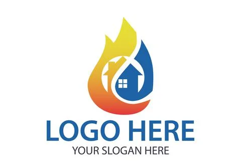 Fire Blue Water Drop Negative Space House Building Logo Design Concept	 Stock Illustration