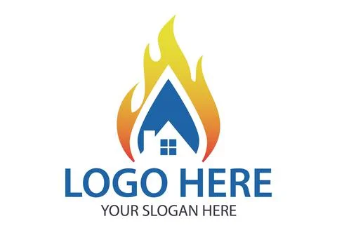 Fire Blue Water Drop Negative Space House Building Logo Design Concept	 Stock-Illustration