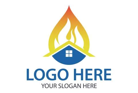 Fire Blue Water Drop Negative Space House Building Logo Design Concept	 Stock-Illustration