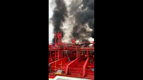 Fire on board the tanker ship Stock Footage 329119139