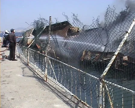 Fire boat in the port Video stock 930432