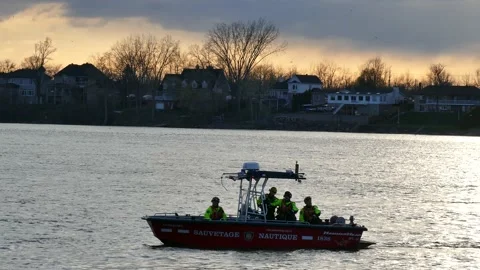 Fire boat at sunset Stock Footage 139658919
