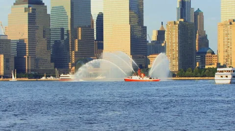 Fire Boat  throwing Water Video stock 40724214