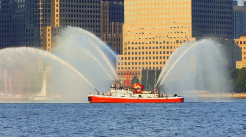 Fire Boat  throwing Water Stock Footage 40724215