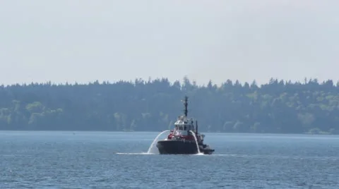 Fire Boat Vancouver Harbor Canada 스톡 동영상 11018917