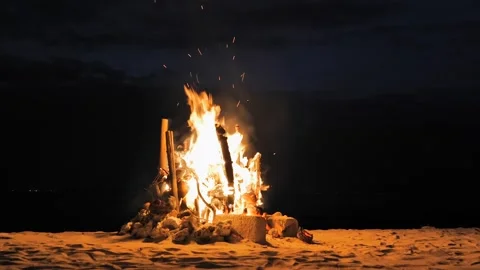 Fire, Bonfire on a Beach, Bali Stock Footage 243242621
