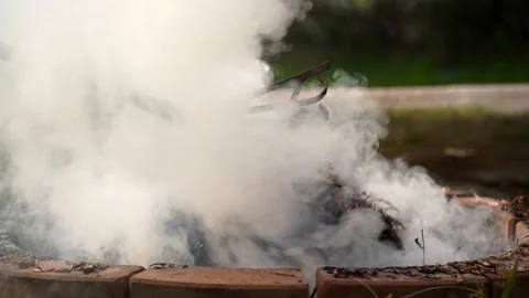 Fire bonfire. Close-up shot of the flames burning in the garden. Video stock 220761161