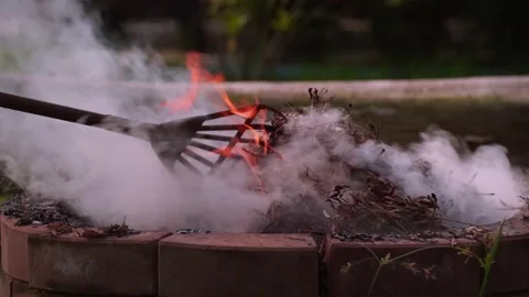 Fire bonfire. Close-up shot of the flames burning in the garden. Video stock 220761977