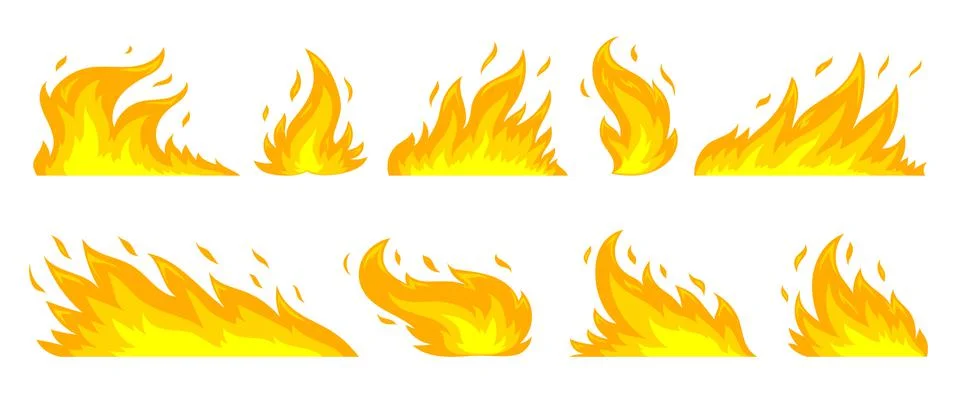 Fire bonfire flame danger ignition sign flat set Stock Illustration