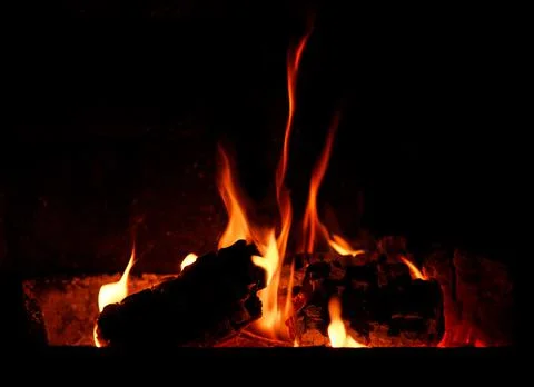 Fire , bonfire , flames on the black background. Stock Photos