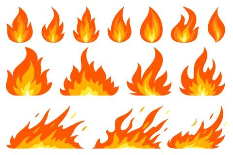 Fire bonfire ignition flame blaze red flat set Stock Illustration
